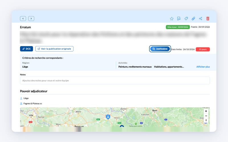 De knop JustAnalyse in de projectfiche
