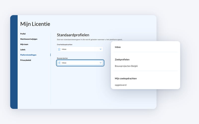 Platforminstellingen: keuzelijst standaardprofiel voor Bouwprojecten
