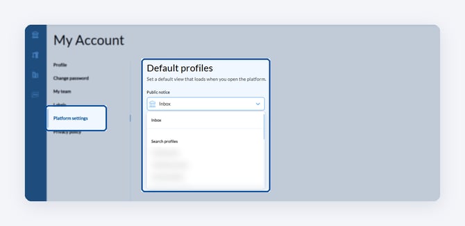 Le choix de la page d'accueil dans Paramètres de la plateforme